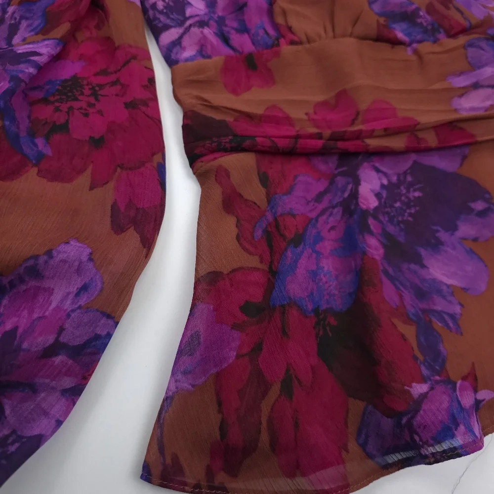 Sofia Veragara Floral Blouse in Brown Purple & Red Sz XS 0-2 - Picture 4 of 11